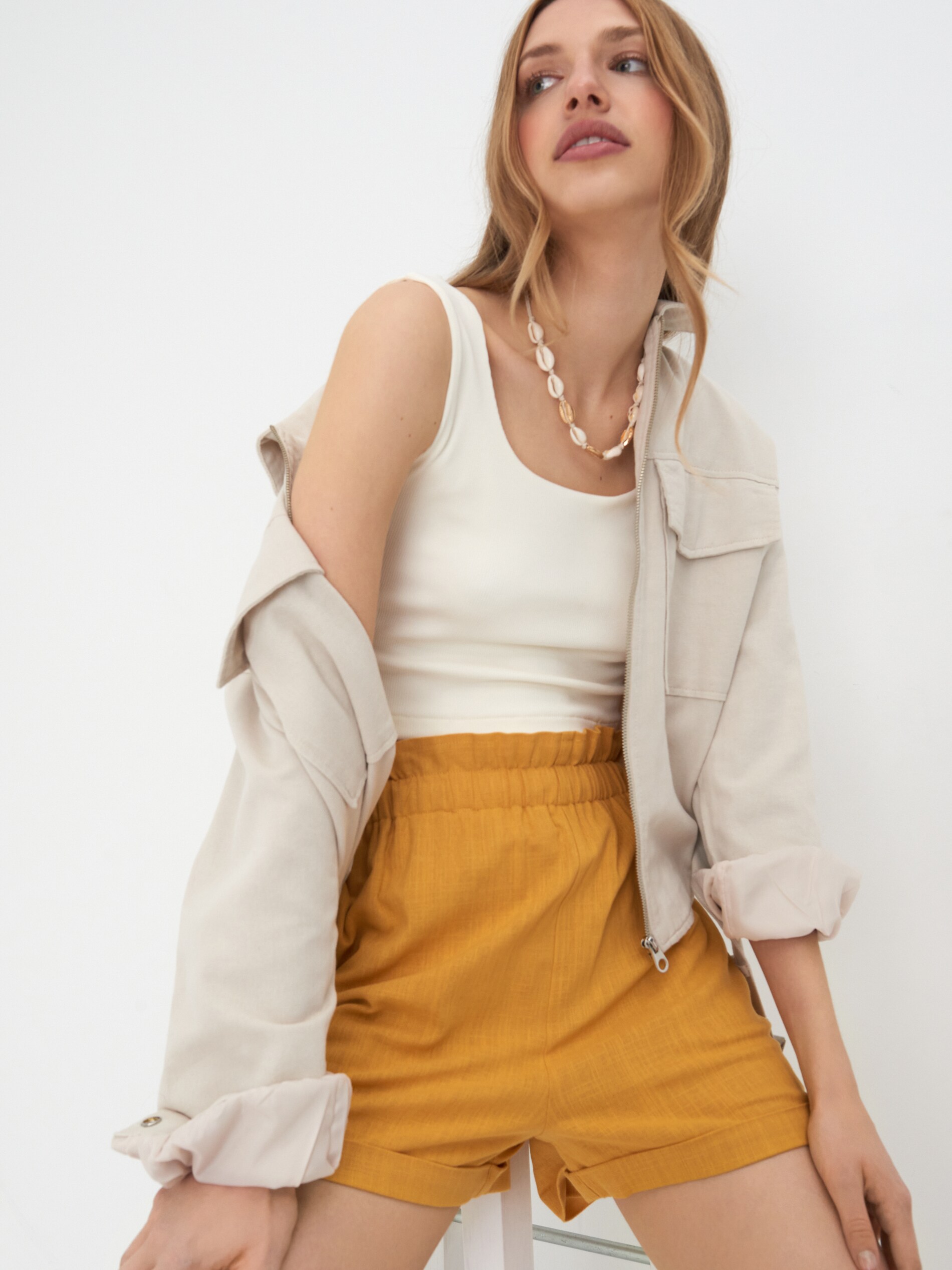 Šortky paperbag s prímesou ľanu