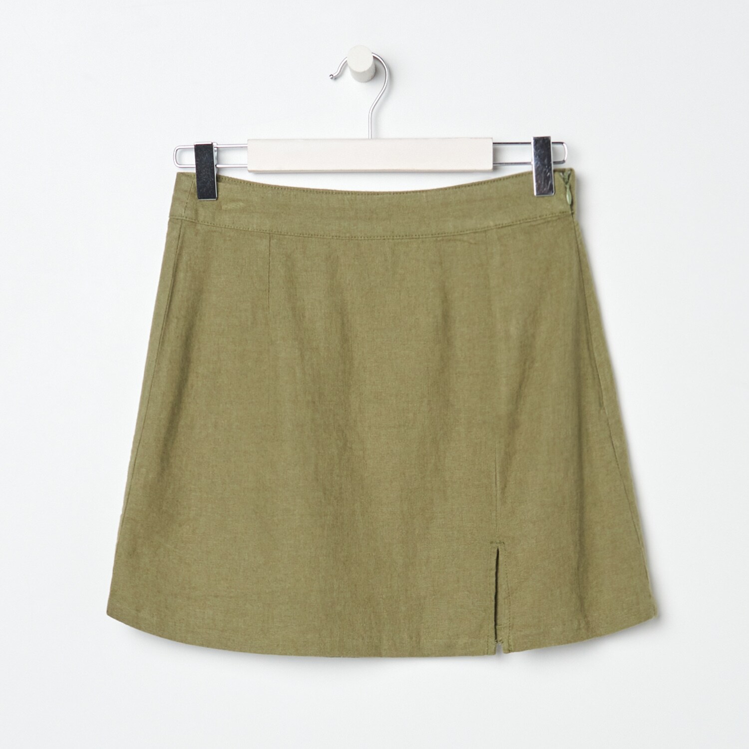 Ľanová minisukňa s rozparkom na leme