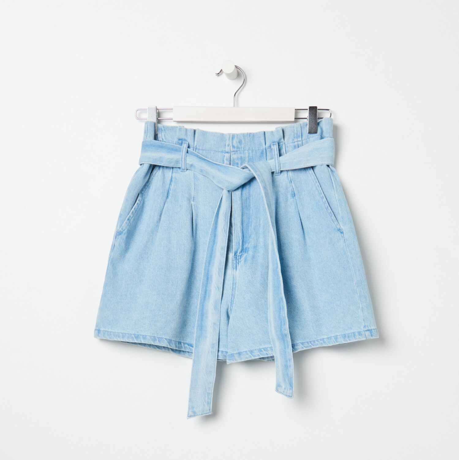 Denimové šortky paperbag so zaväzovacím opaskom