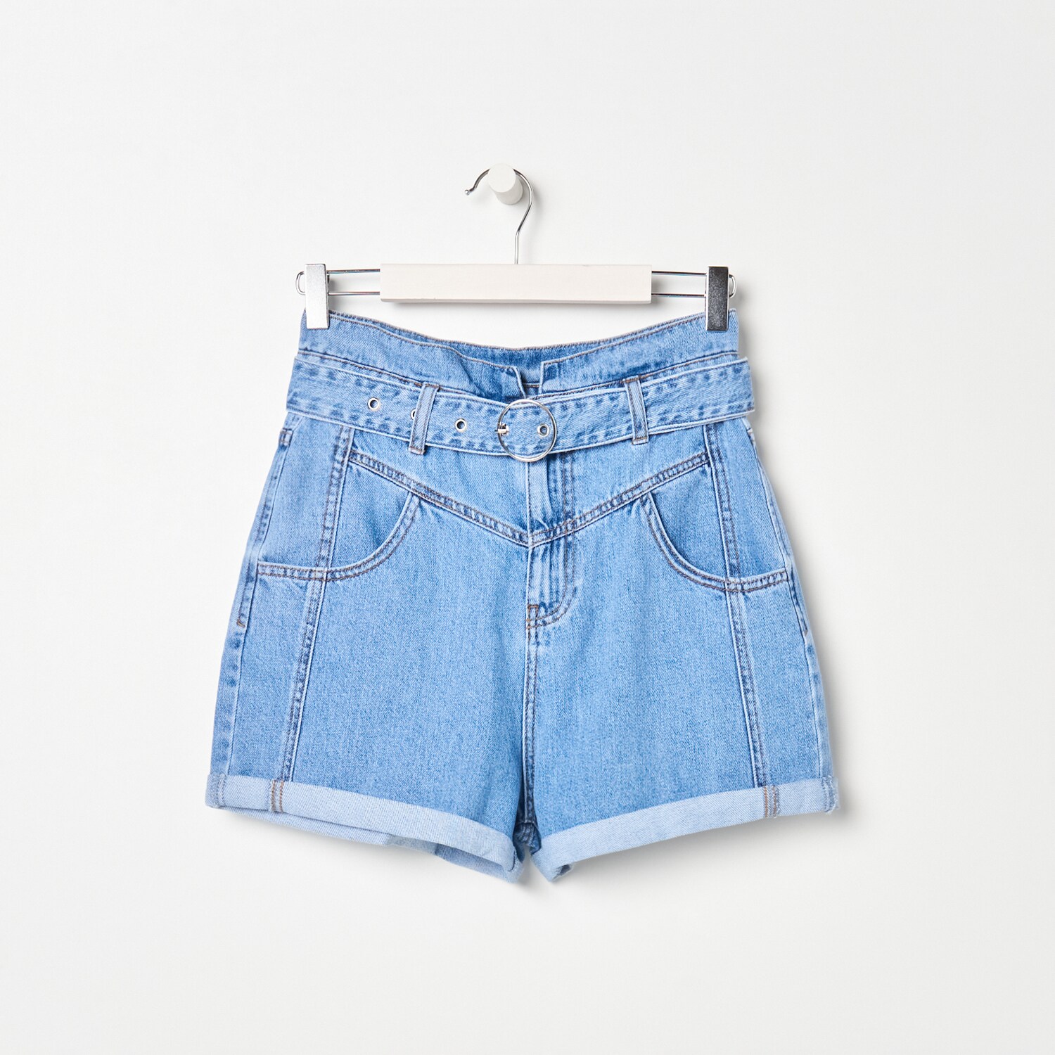Denimové šortky paperbag s opaskom
