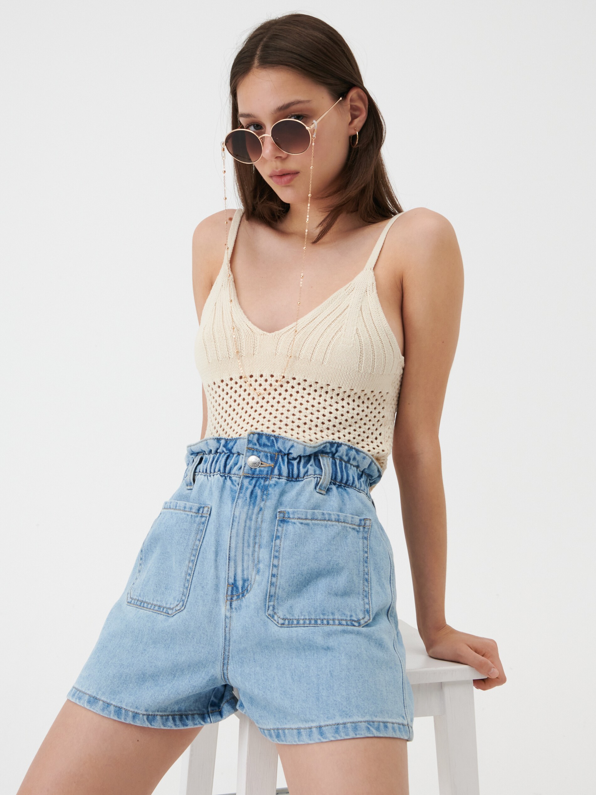 Denimové šortky paperbag