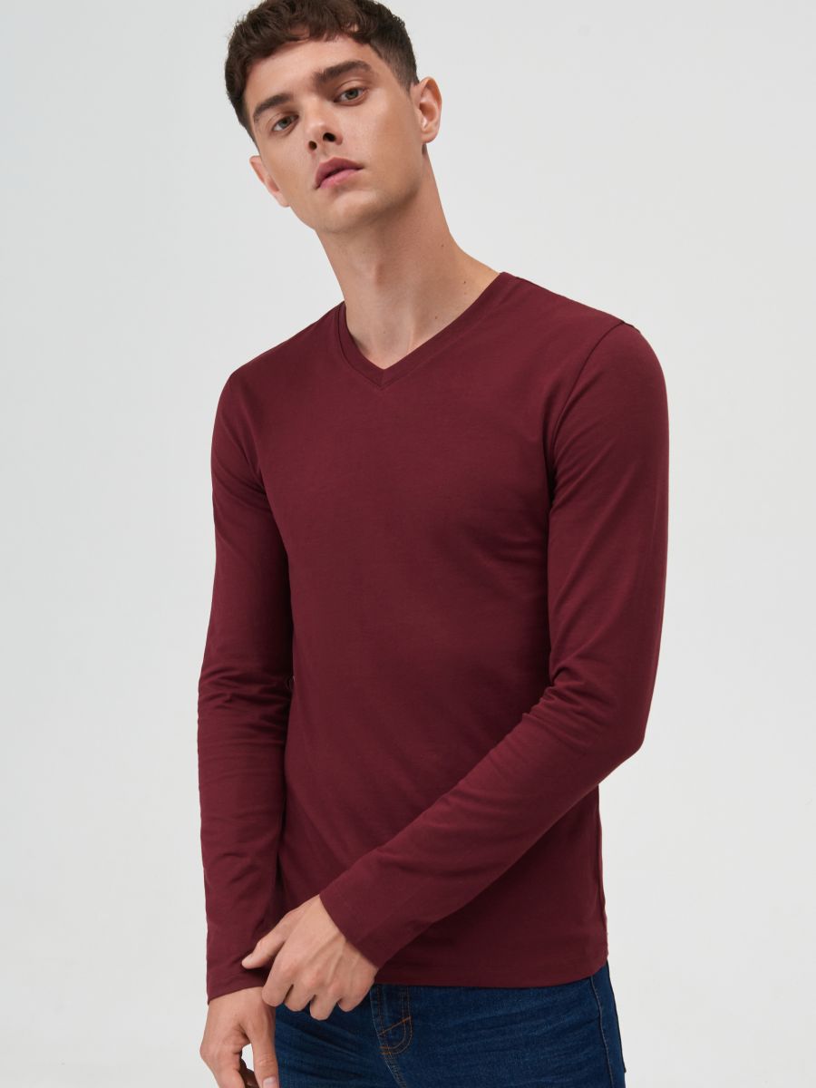 Slim fit V neck long sleeve T-shirt 