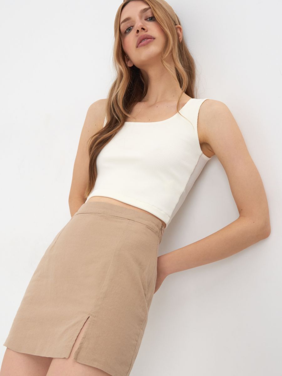 Beige linen mini skirt Clearance