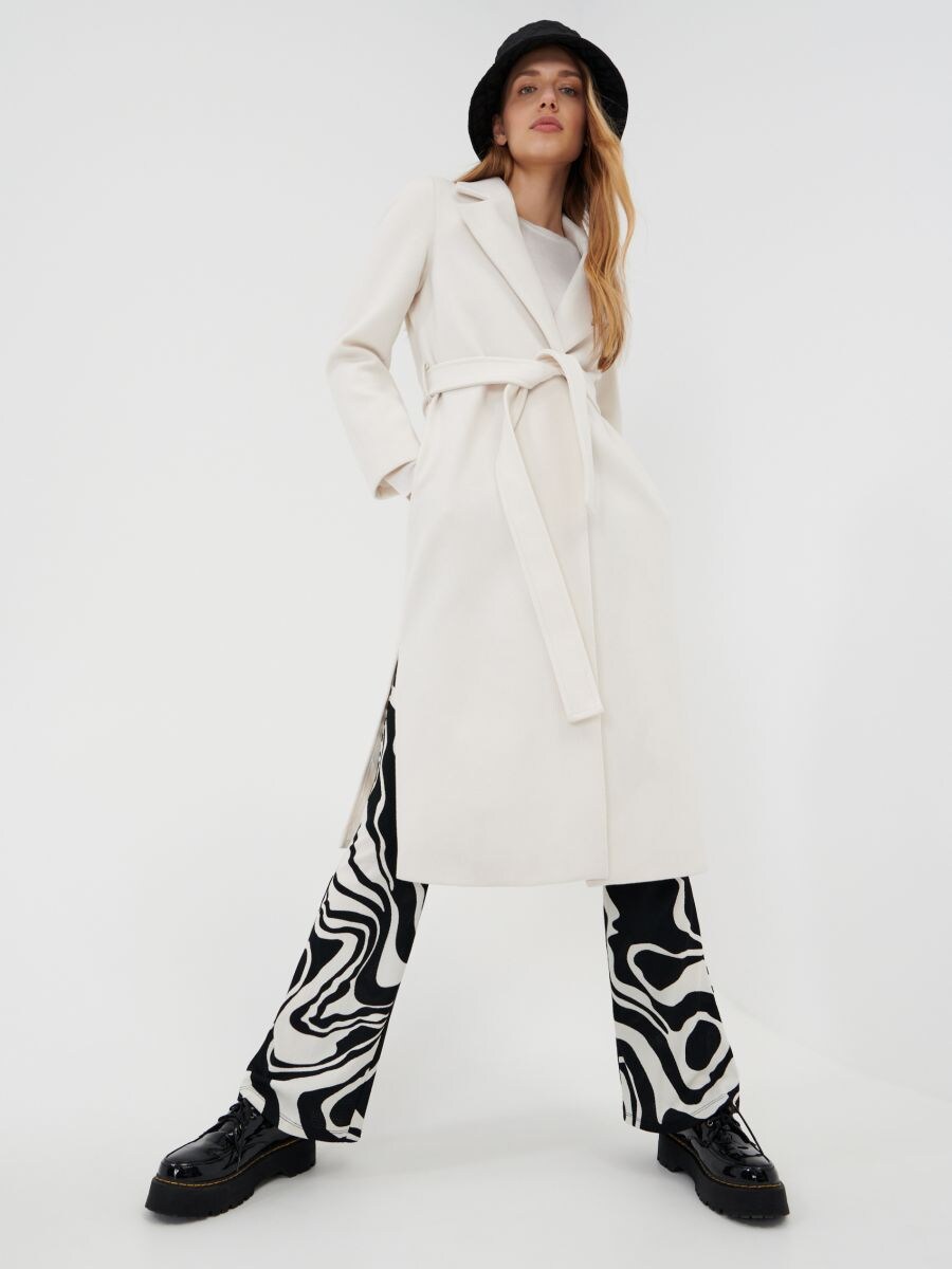 Coat with tie waist belt, SINSAY, 6573J-01X