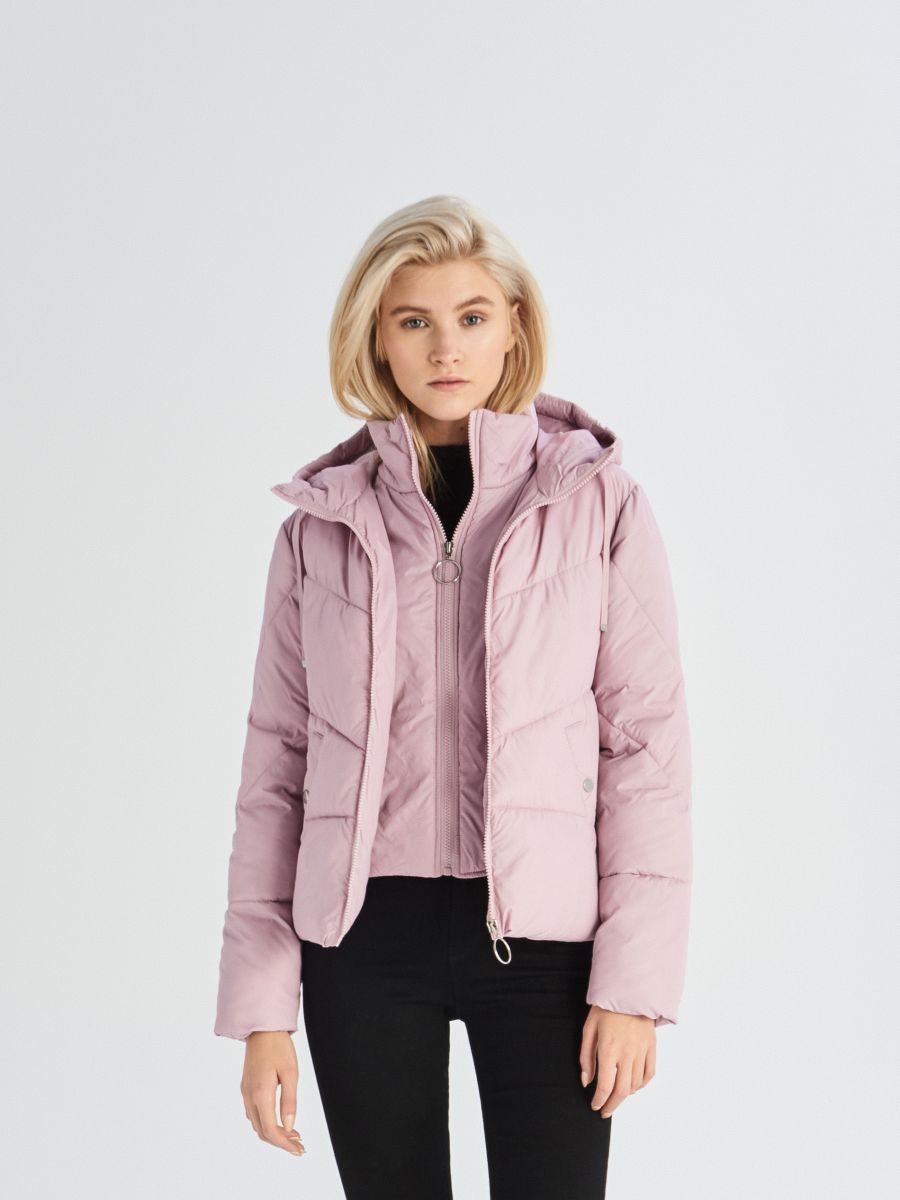 hooded padded double zip