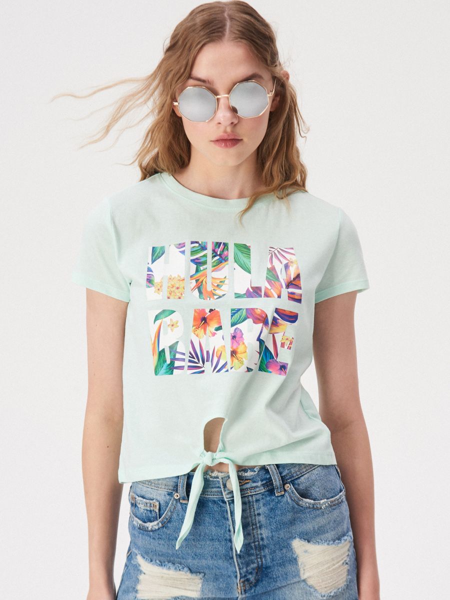 Tie Up T Shirt With Tropical Print Sinsay Vv713 06x