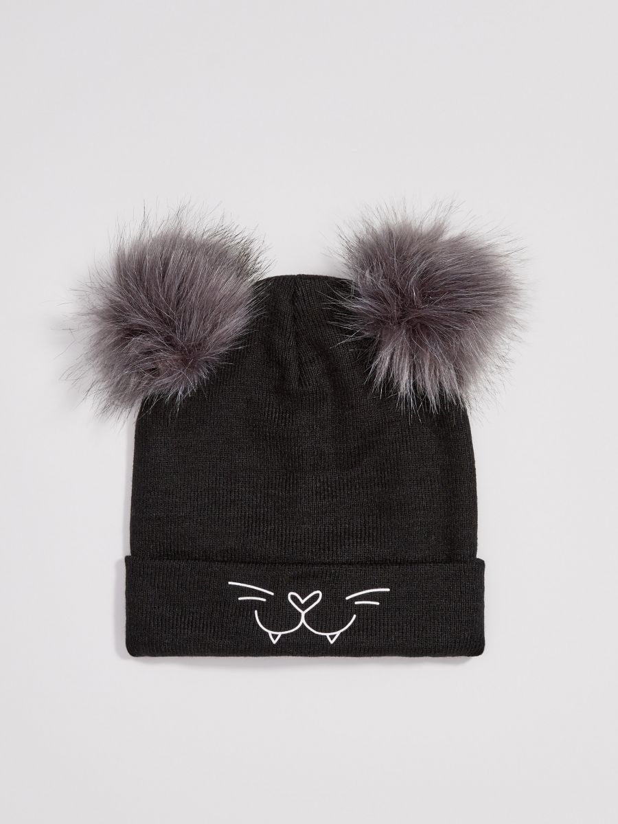 Beanie with fur pom poms, SINSAY, WP762-99X