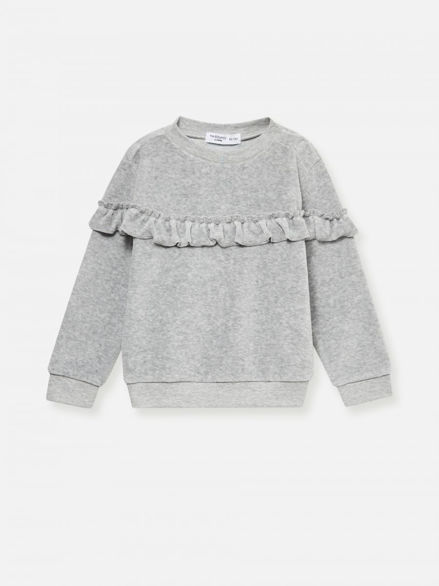 grey velour sweatshirt