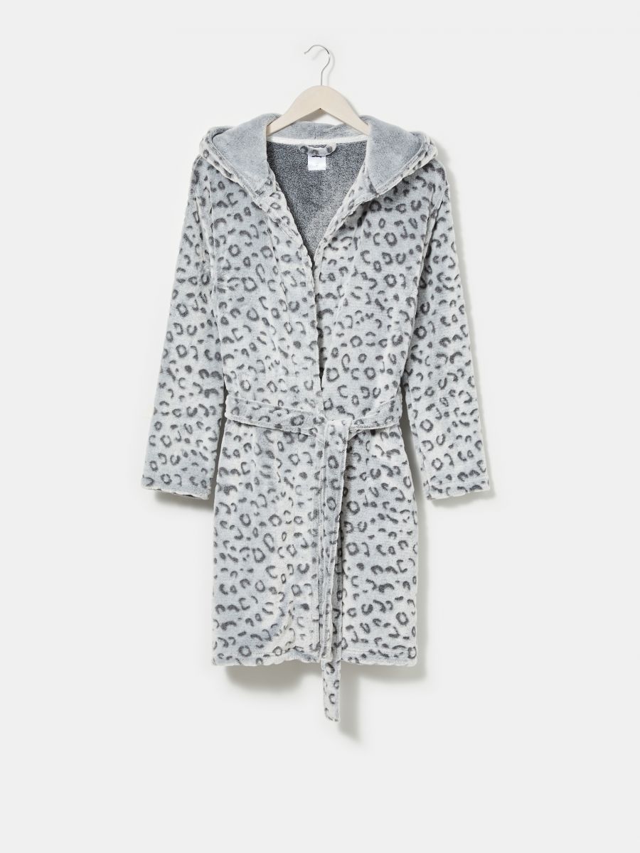 Leopard pattern dressing gown with belt 